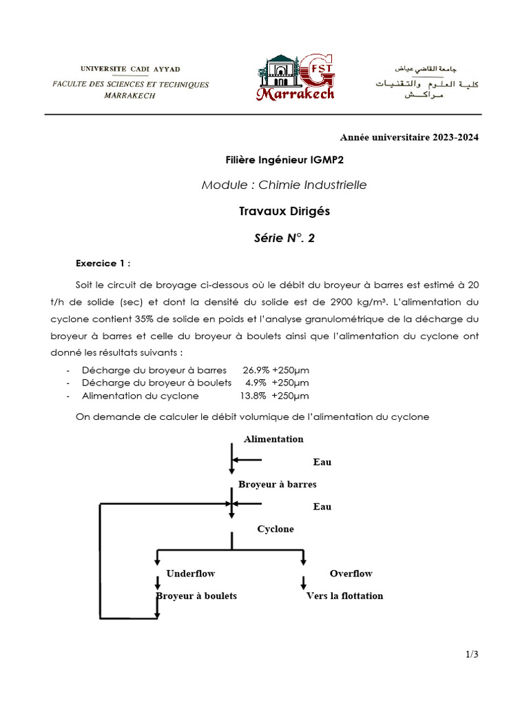 Calculs en Chimie Industrielle 2023-2024 | PDF | Dioxyde de soufre ...