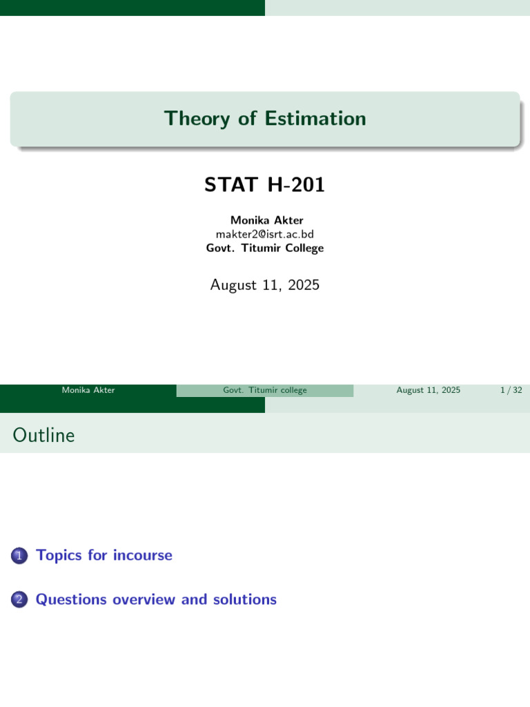 Theory of Estimation Overview | PDF | Bias Of An Estimator | Estimator