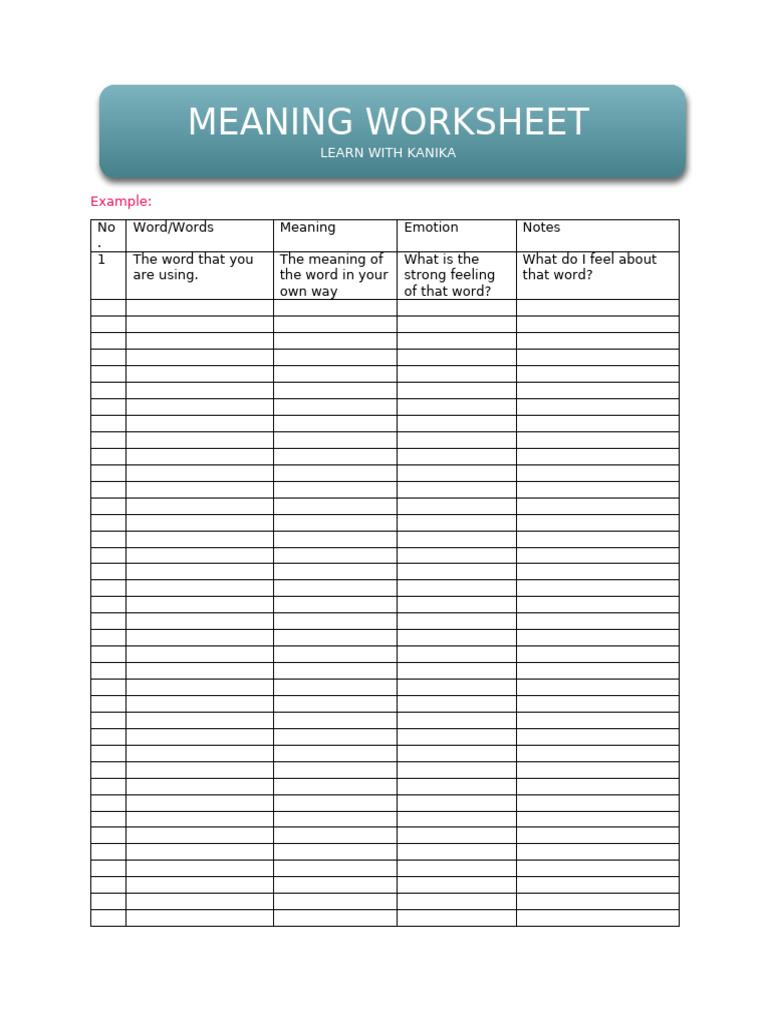Meaning Worksheet for Emotions | PDF