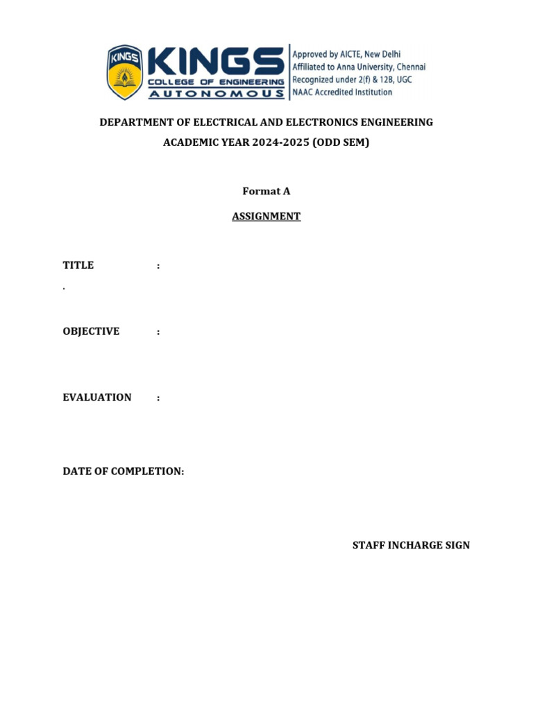 Electrical Engineering Assignment Format | PDF
