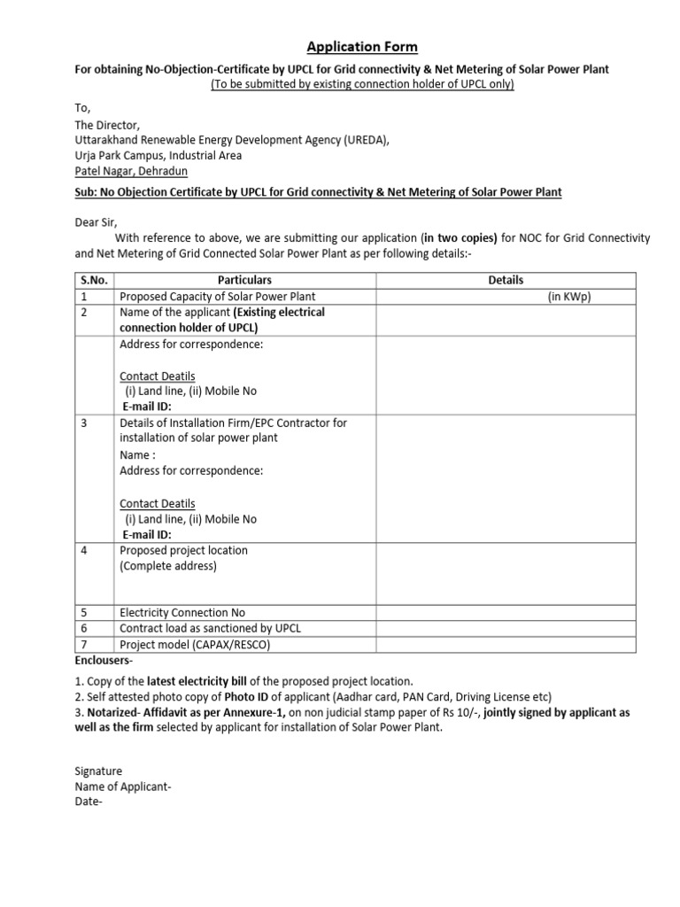 NOC Application for Solar Power Installation | PDF | Solar Power ...