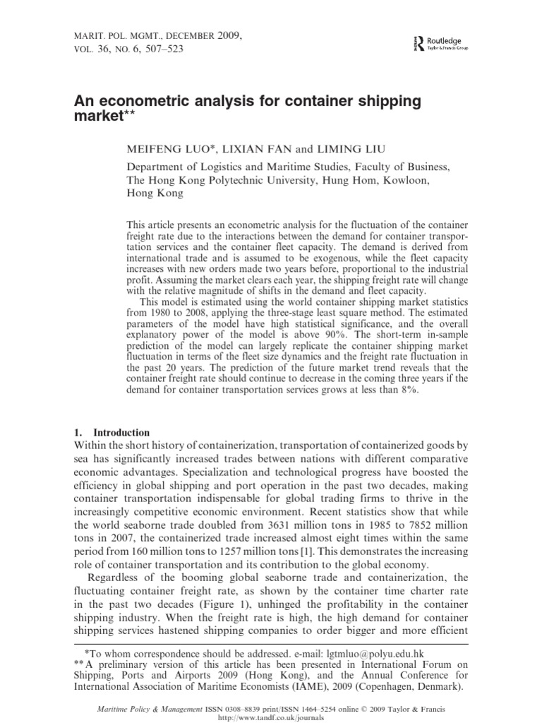 An Eco No Metric Analysis For Container Shipping Market | PDF | Supply ...