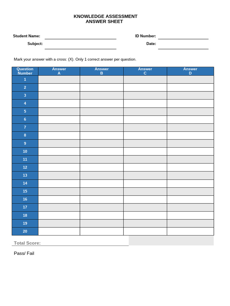 Knowledge Assessment Answer Sheet | PDF