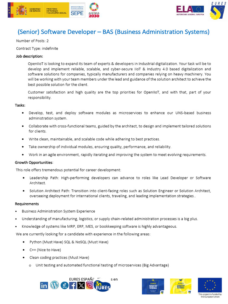 Senior Software Developer Job in BAS | PDF | Computer Programming | Skill