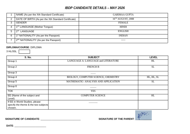 Ibdp Candidate Registration Details 2026 | PDF