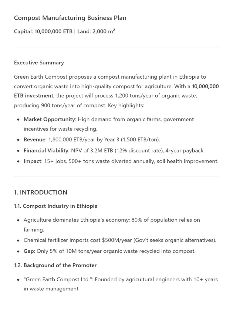 Ethiopia Compost Manufacturing Plan | PDF | Compost | Agriculture