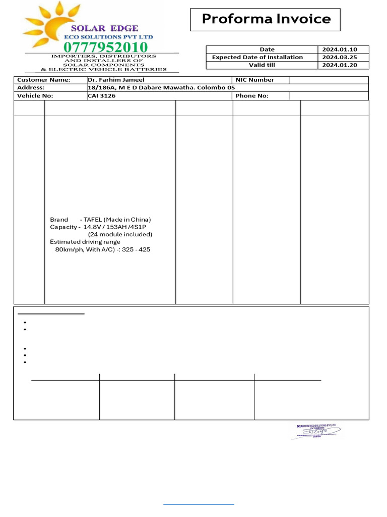 Proforma Invoice for Nissan Leaf Batteries | PDF | Electric Vehicle ...
