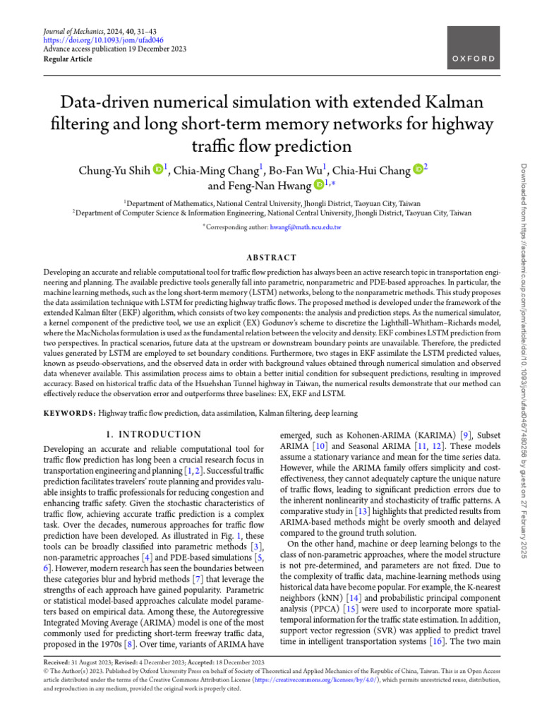 Traffic Flow Prediction with LSTM and EKF | PDF | Prediction ...