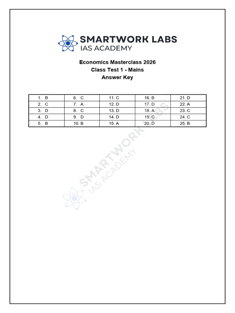 Answer Key - Economics Masteclass Class Test 1 - Prelims | PDF