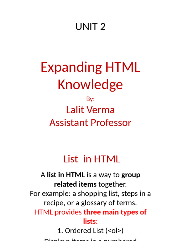 HTML Lists, Links, Images & Media Guide | PDF | Hyperlink | Html Element