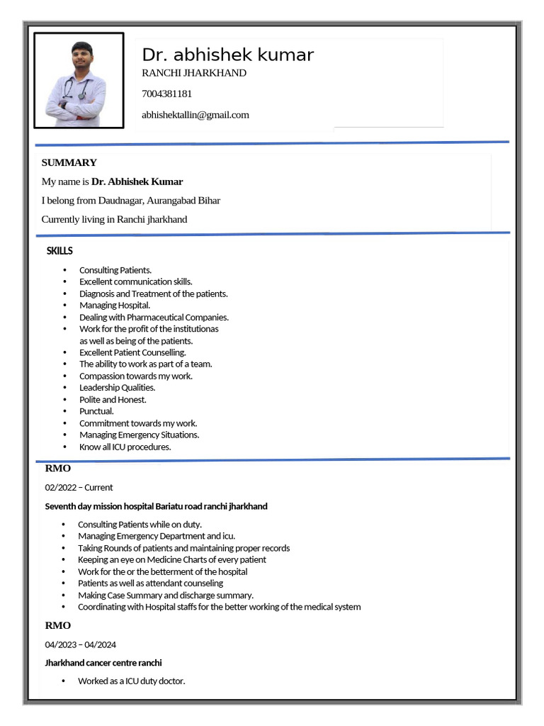 Dr. Abhishek Kumar CV | PDF
