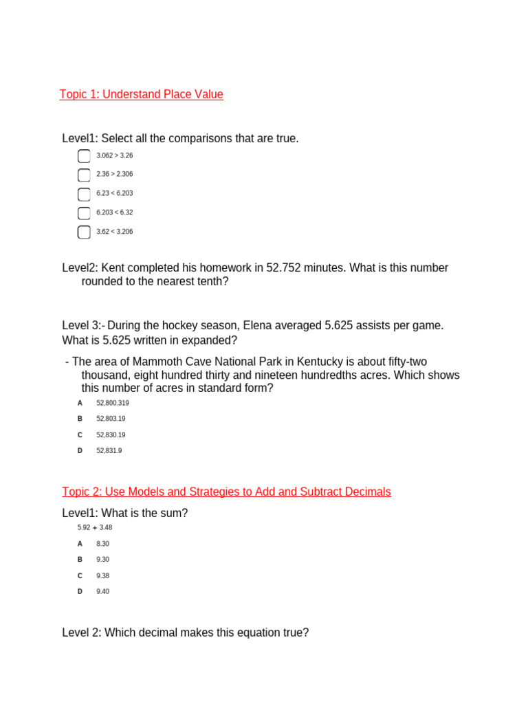 Math Problems on Decimals and Division | PDF
