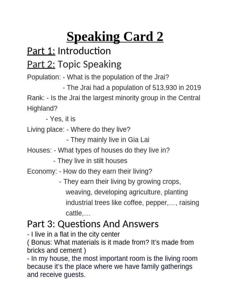 Speaking Card 2 (Main) - 1 | PDF