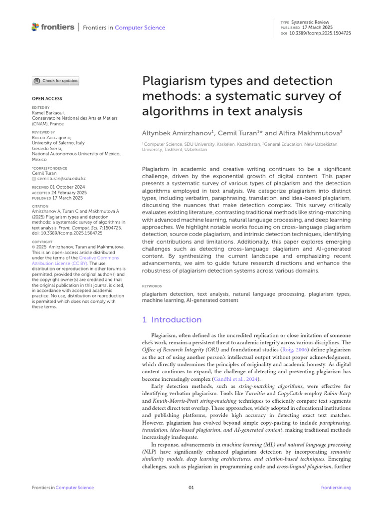 Plagiarism Detection Algorithms Survey | PDF | Plagiarism | Machine ...