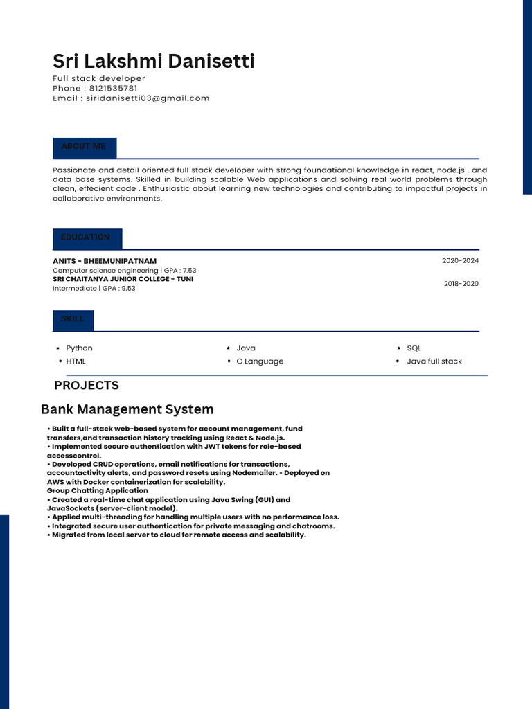 Full Stack Developer Resume Summary | PDF