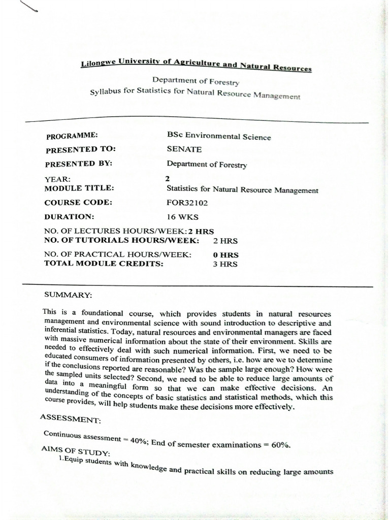 Statistics Coarse Outline | PDF