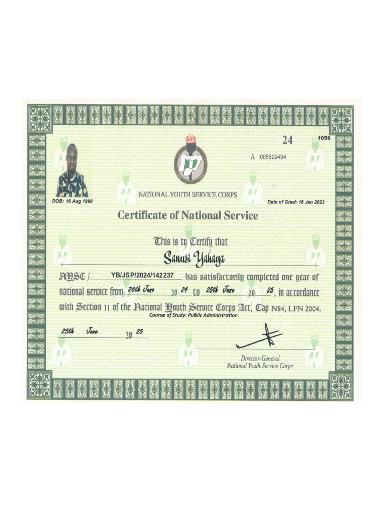 NYSC Certificate | PDF