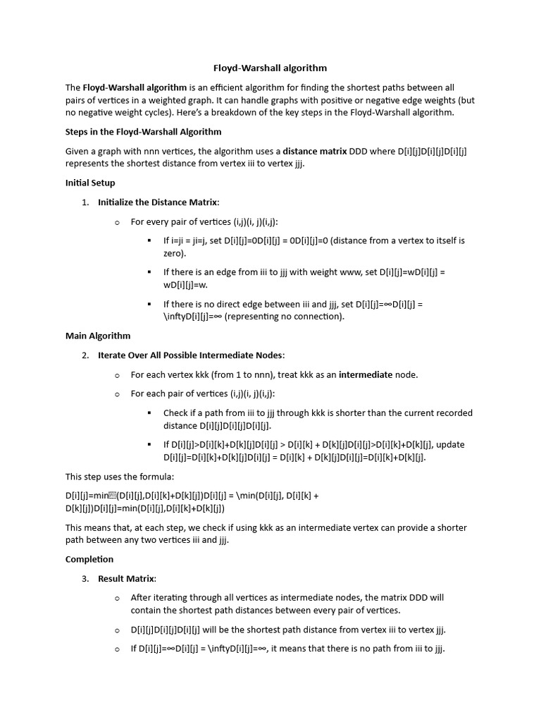 Floyd-Warshall Algorithm Pseudocode | PDF | Algorithms And Data ...