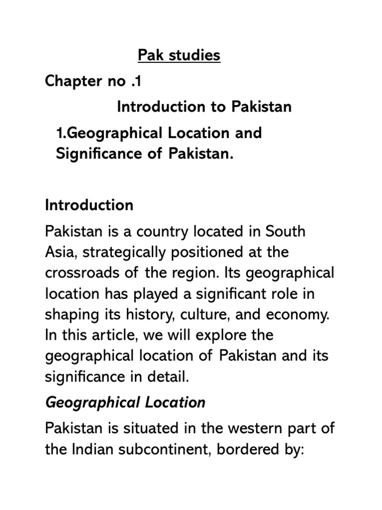 Geographical Significance of Pakistan | PDF | Indus River | Pakistan