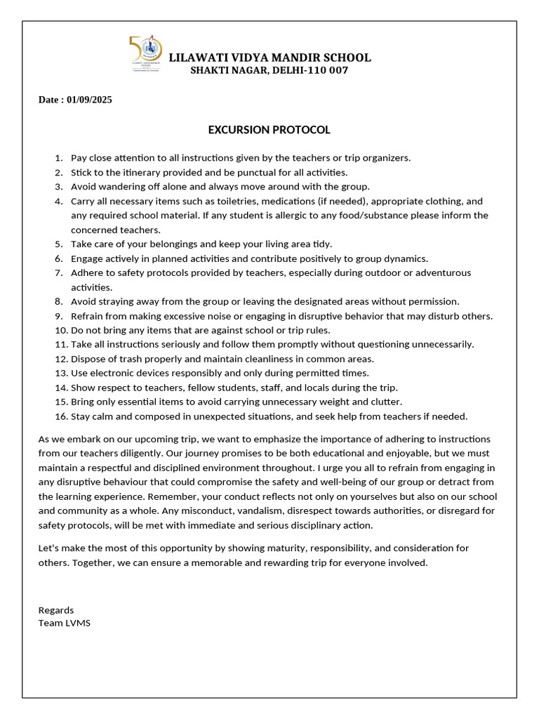 LVMS Excursion Protocol Guidelines | PDF