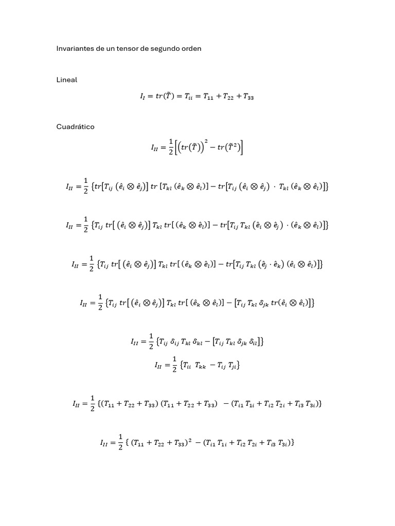 Invariantes de Tensor de Segundo Orden | PDF | Mathematical Relations ...