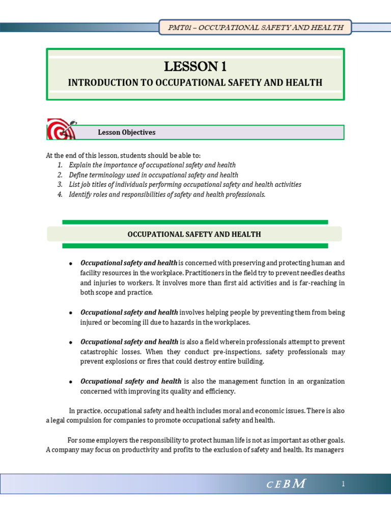 Introduction to Occupational Safety | PDF | Occupational Safety And ...