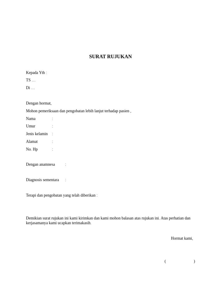 Surat Rujukan Pasien untuk Pengobatan | PDF