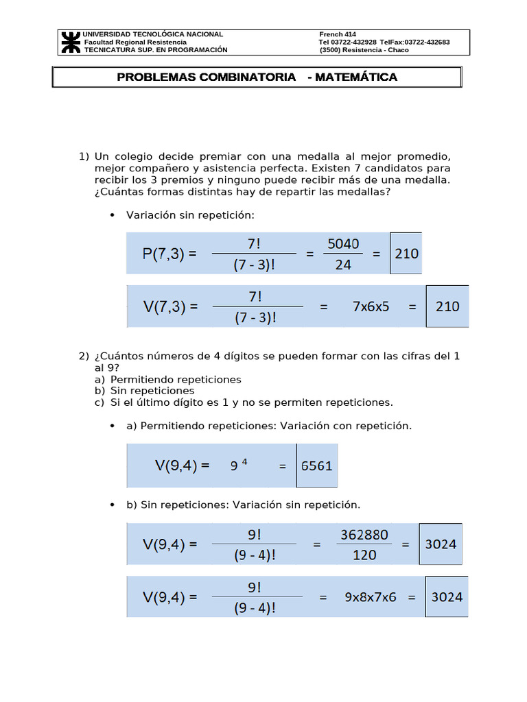 Problemas de Combinatoria y Variaciones | PDF | Matemáticas | Combinatoria