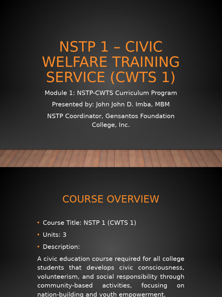 NSTP-CWTS 1 Course Overview Guide | PDF