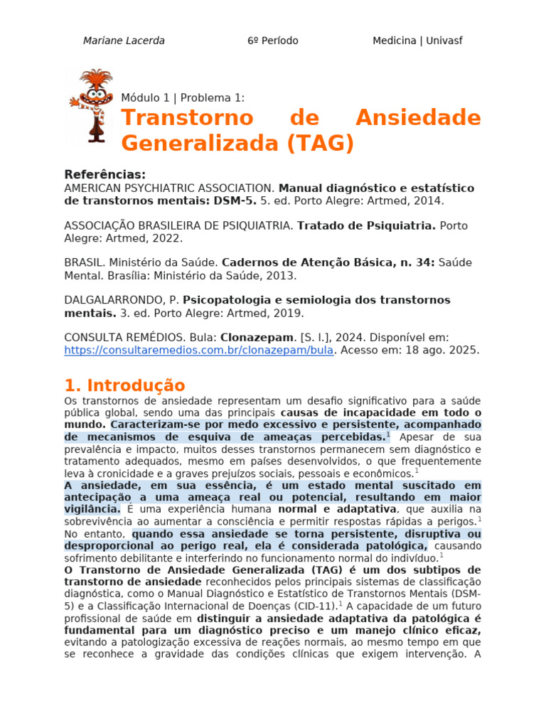Transtorno de Ansiedade Generalizada: Definição e Diagnóstico | PDF ...