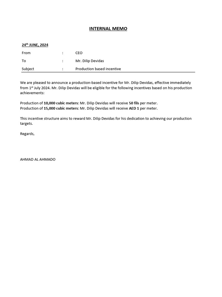 Production Based Incentive For Mr. Dilip | PDF