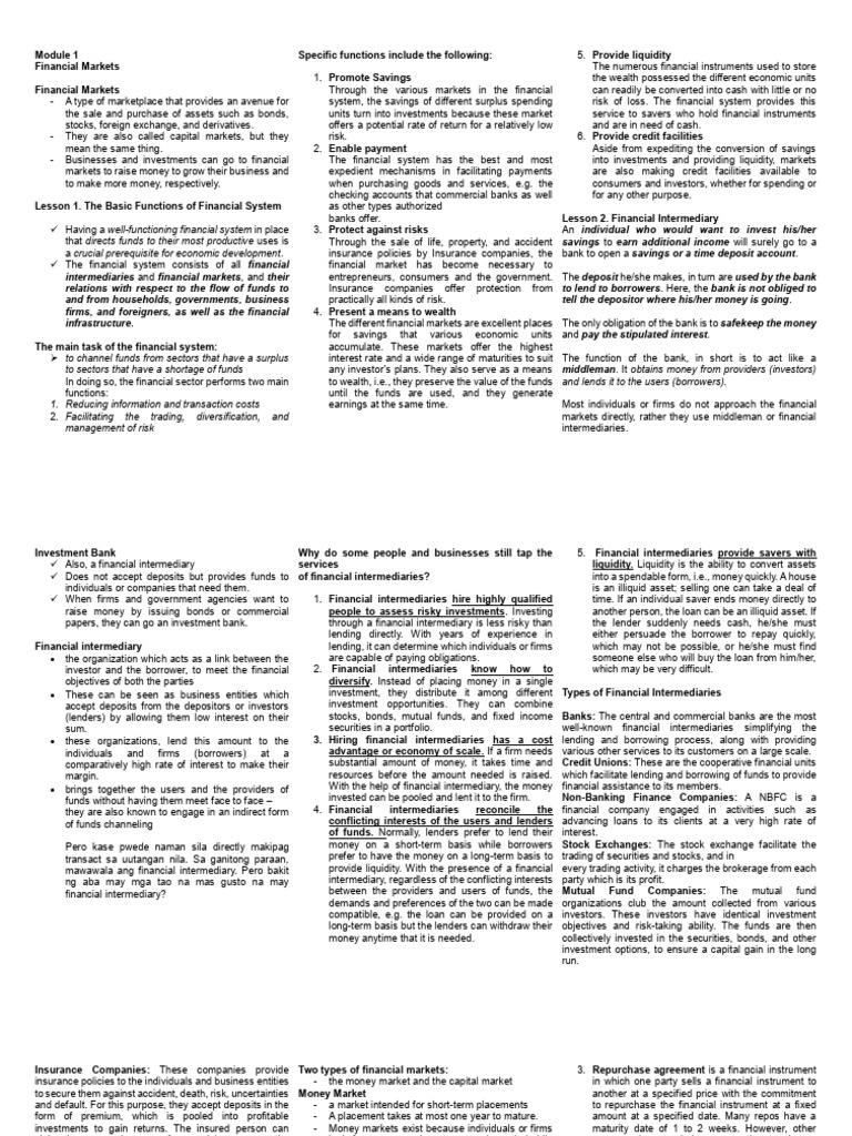 Overview of Financial Markets Functions | PDF | Stocks | Securities ...