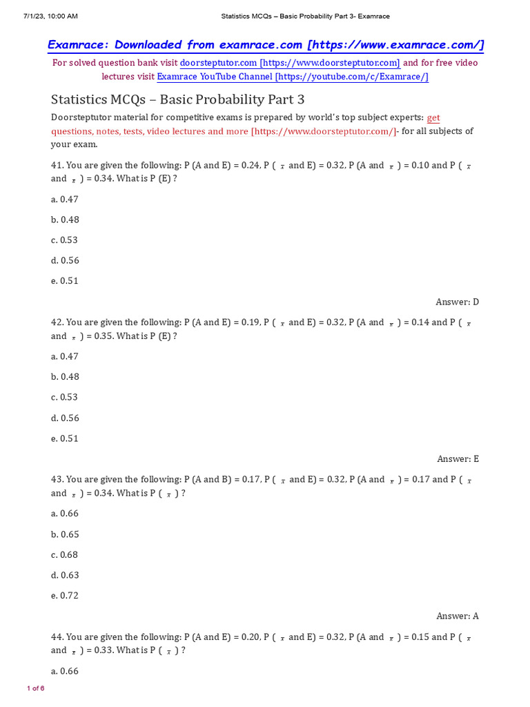 Basic Probability MCQs - Part 3 | PDF | Evaluation Methods | Methodology