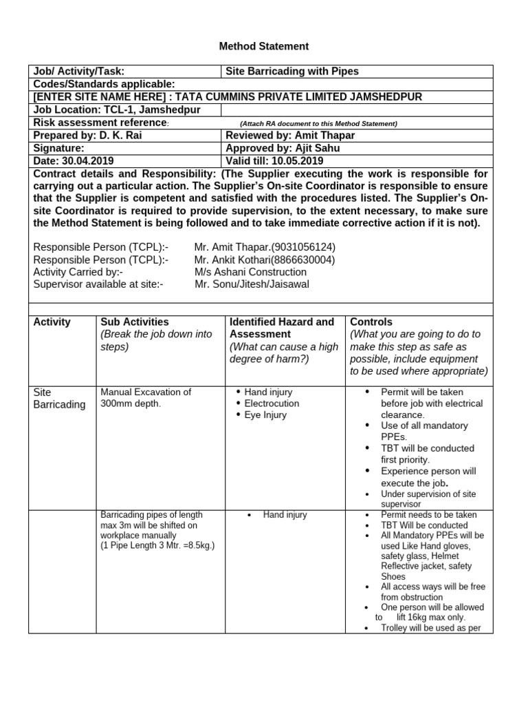 Site Barricading Method Statement | PDF | Scaffolding | Personal ...