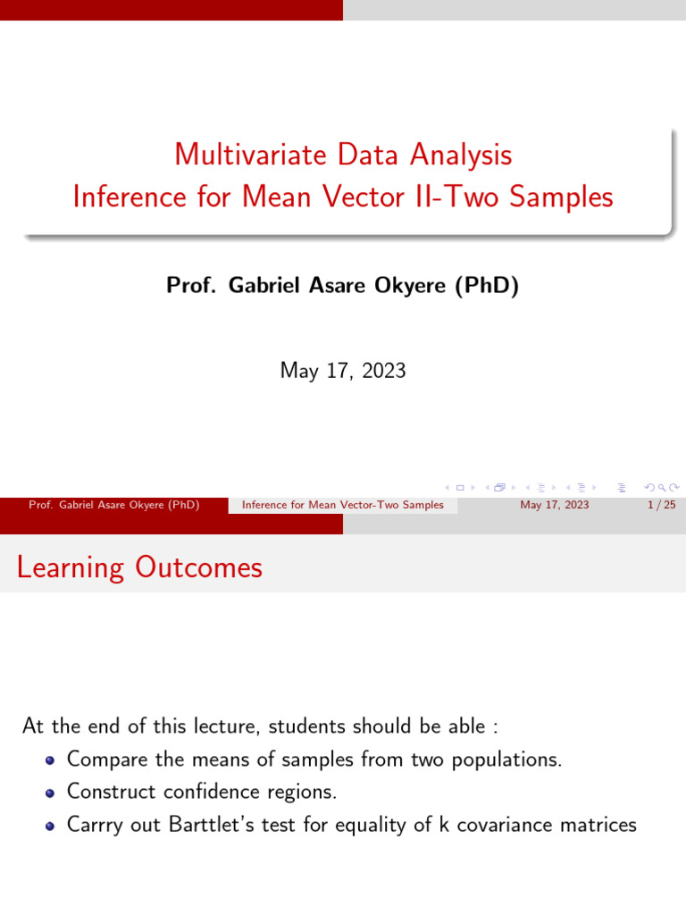Mean Vector Comparison in Two Samples | PDF | Covariance Matrix ...