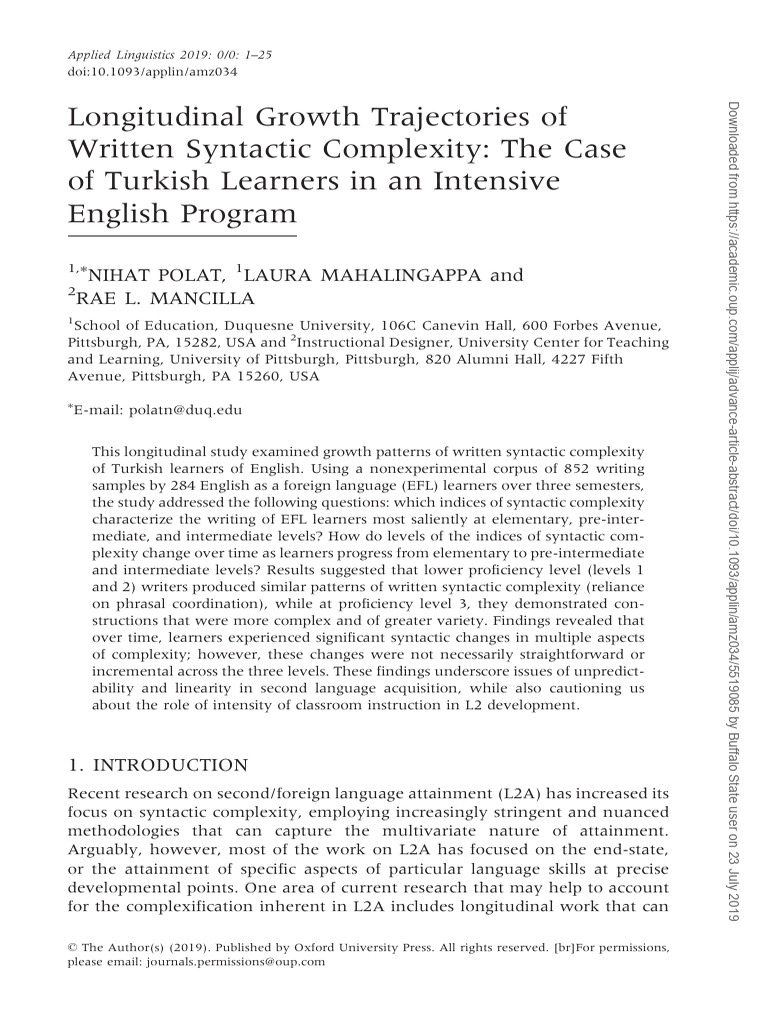 Turkish EFL Learners' Syntactic Growth | PDF | Second Language | Syntax