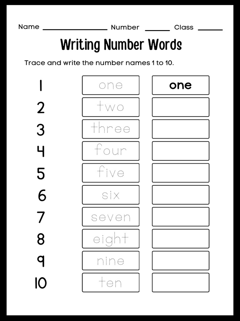 Writing Number Words 1 to 20 Worksheets | PDF