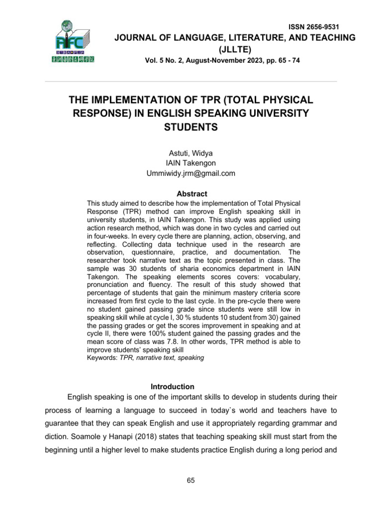 The Implementation of TPR Total Physical Response | PDF | Applied ...