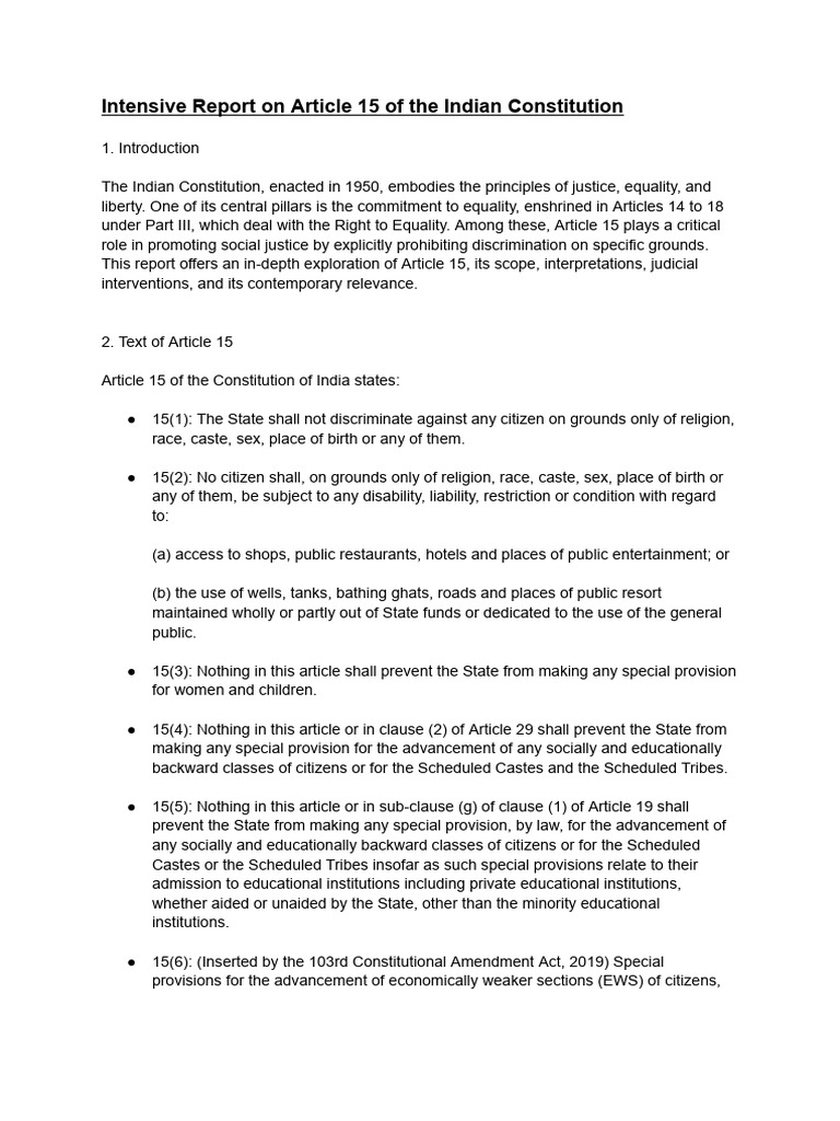 Understanding Article 15 of the Indian Constitution | PDF | Justice ...