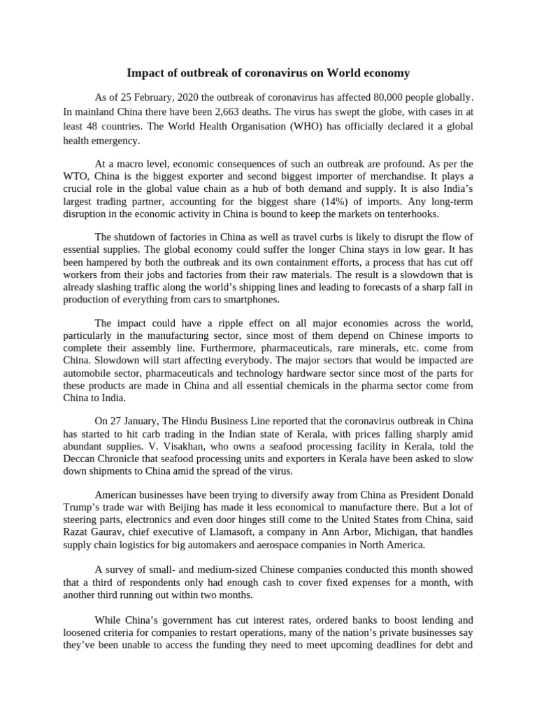 Case 10 - Impact of Outbreak of Coronavirus On World Economy | PDF ...