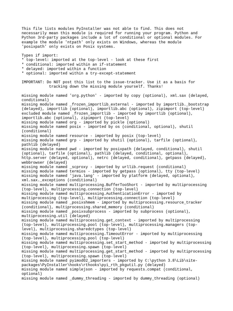Missing Python Modules List | PDF