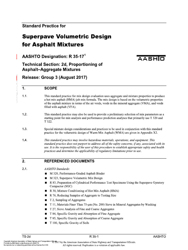 AASHTO R 35 Superpave Volumetric Design | PDF
