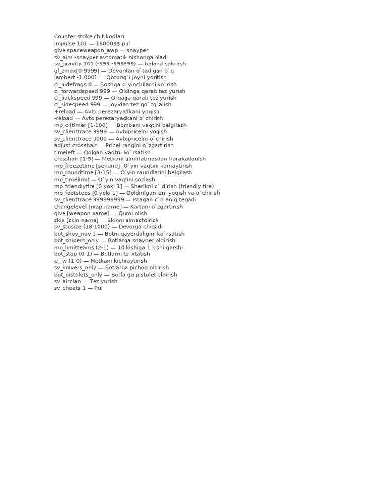 Counter-Strike 1.3 Cheat Codes | PDF