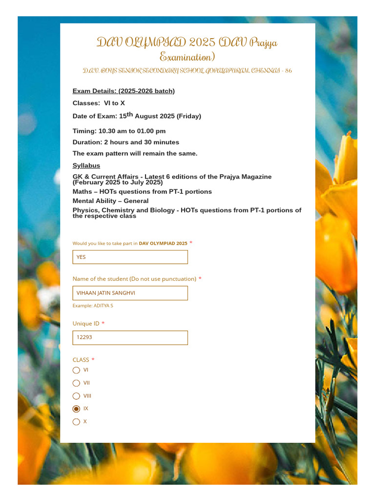 DAV Olympiad 2025 Exam Details | PDF