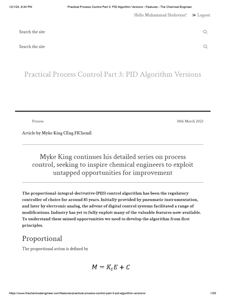 PID Control in Chemical Engineering | PDF | Applied Mathematics