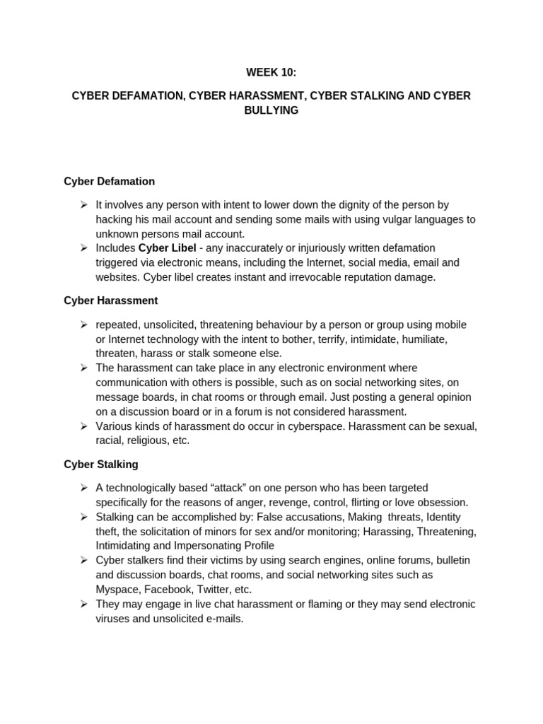 Understanding Cyber Defamation & Harassment | PDF | Cyberbullying ...