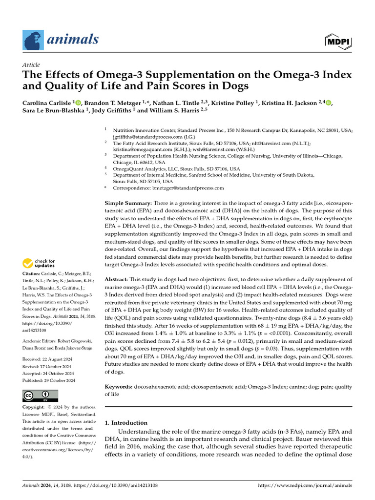 The Effects of Omega-3 Supplementation On The Omega-3 Index and Quality ...