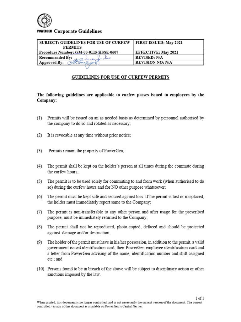 Curfew Permit Usage Guidelines | PDF