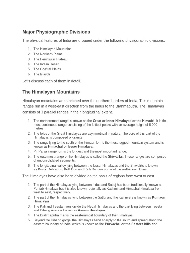Major Physiographic Divisions of India | PDF | Himalayas | Landscape