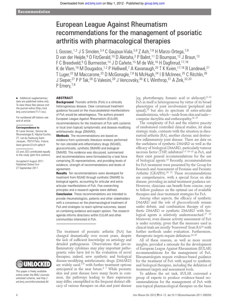 Ann Rheum Dis 2012 Gossec 4 12 | PDF | Psoriasis | Rheumatology